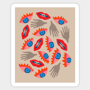 DISEMBODIED Surrealism Eyes Mouth Lips Hands in Retro Colours - UnBlink Studio by Jackie Tahara Sticker